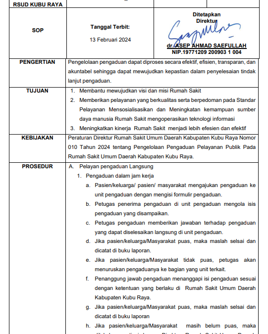 SOP PELAYANAN PENGADUAN
